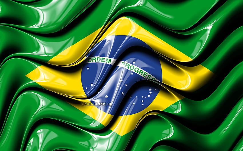 Bendera Brasil, Amerika Selatan, simbol nasional, Bendera Brasil, seni 3D, Brasil, negara-negara Amerika Selatan, bendera Brasil 3D dengan resolusi. Kualitas tinggi Wallpaper HD