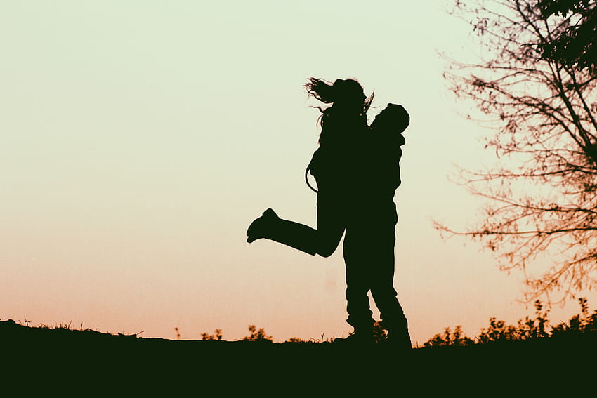 Love, Couple, Pair, Silhouettes, Embrace HD wallpaper
