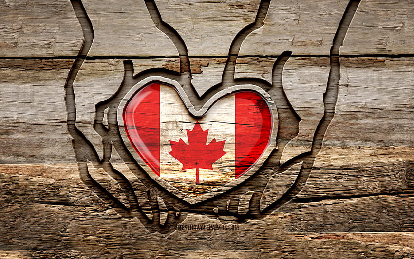 Saya suka Kanada,, tangan ukiran kayu, Hari Kanada, Bendera Kanada, kreatif, bendera Kanada, bendera Kanada, bendera Kanada di tangan, Hati-hati Kanada, ukiran kayu, Amerika Utara, Kanada Wallpaper HD
