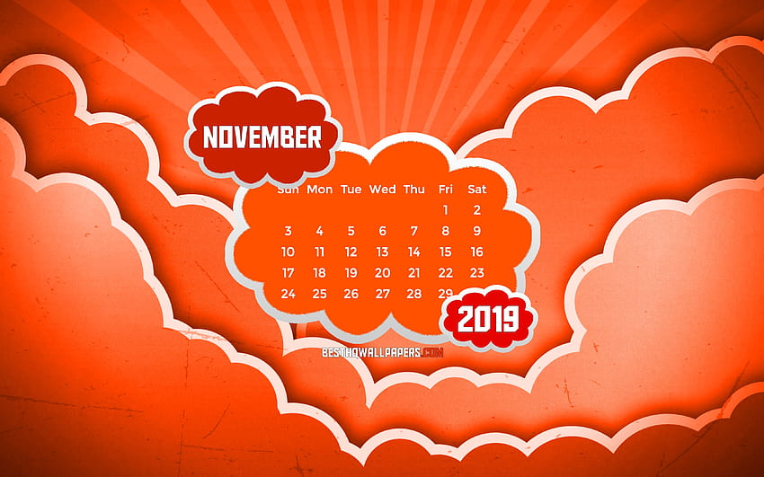 Listopad 2019 Kalendarz, , pomarańczowy Tapeta HD