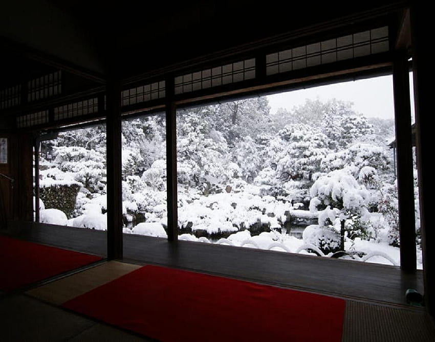 Inne: Toujin Temple Japanese Snow Indoor Winter Japan Wysokiej jakości japońskie domy zimowe Tapeta HD