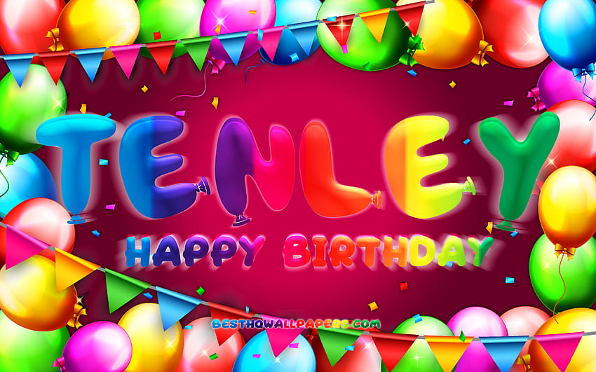 Happy Birtay Tenley, cadre ballon coloré, nom Tenley, fond violet, Tenley Happy Birtay, Tenley Birtay, noms féminins américains populaires, concept Birtay, Tenley Fond d'écran HD