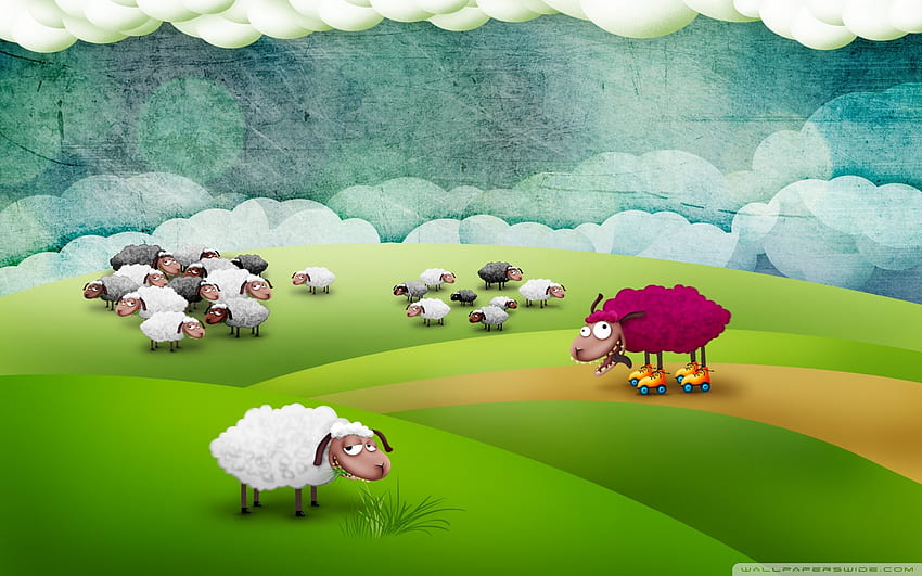 Pecore divertenti, viola, colorate, bianche, animazione, divertenti, pecore Sfondo HD