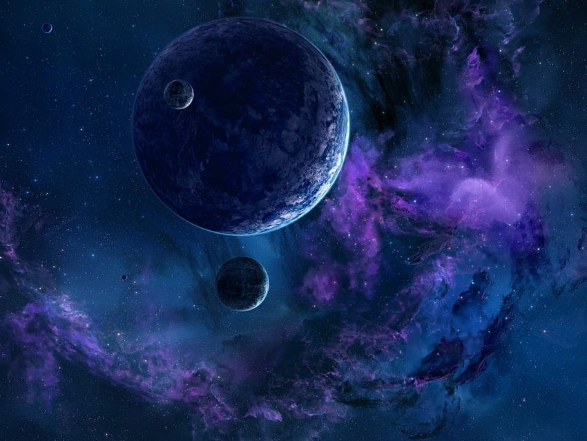 スペース プラネット ネビュラ ブルー リラ . 紫色の銀河、惑星、宇宙、惑星状星雲 高画質の壁紙