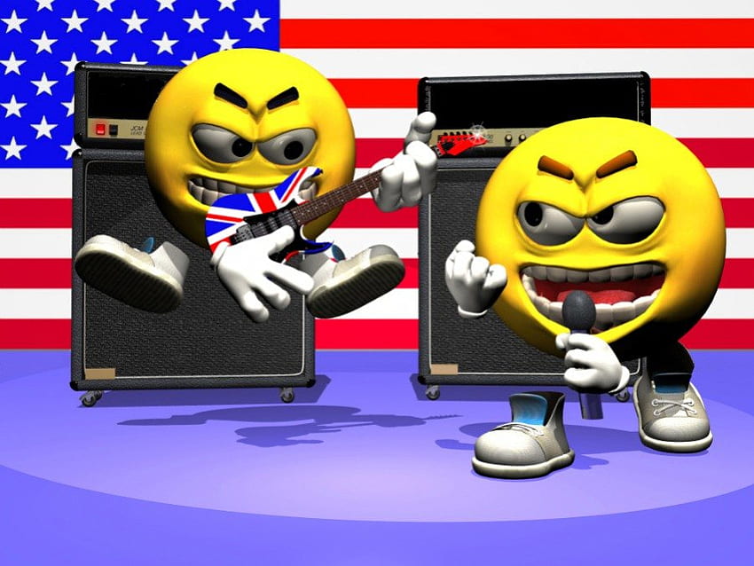 Hard Rockin Smileys, Gesang, Musik, Smileys, amerikanische Flagge, Gitarre, Rockin, Flagge HD-Hintergrundbild