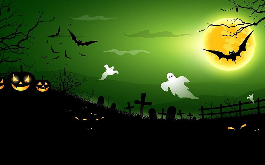 Halloween effrayant citrouilles chauves-souris pleine lune fantômes de minuit Fond d'écran HD