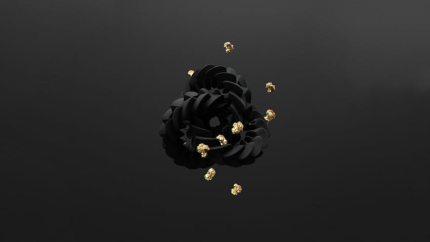 Black leather wreath, 3D object, gold, minimalism, Minimalist Gold HD wallpaper