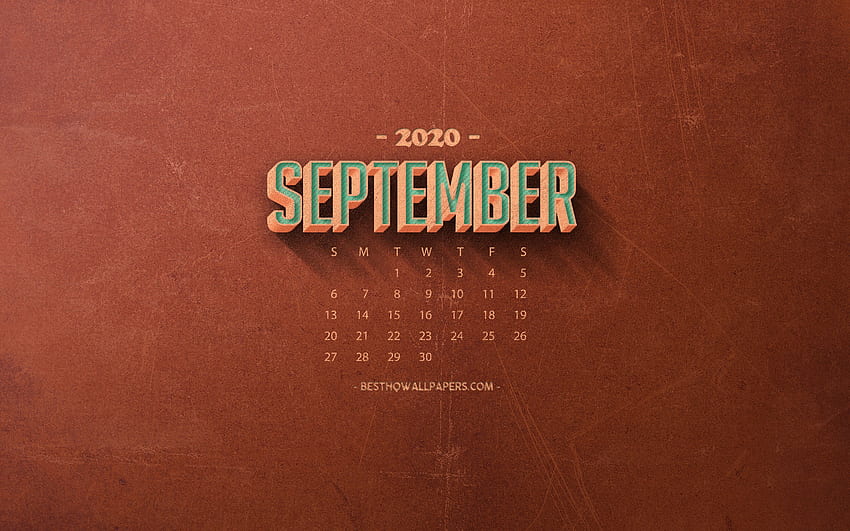 Calendário de setembro de 2020, fundo retrô laranja, calendários de outono de 2020, calendário de setembro de 2020 papel de parede HD