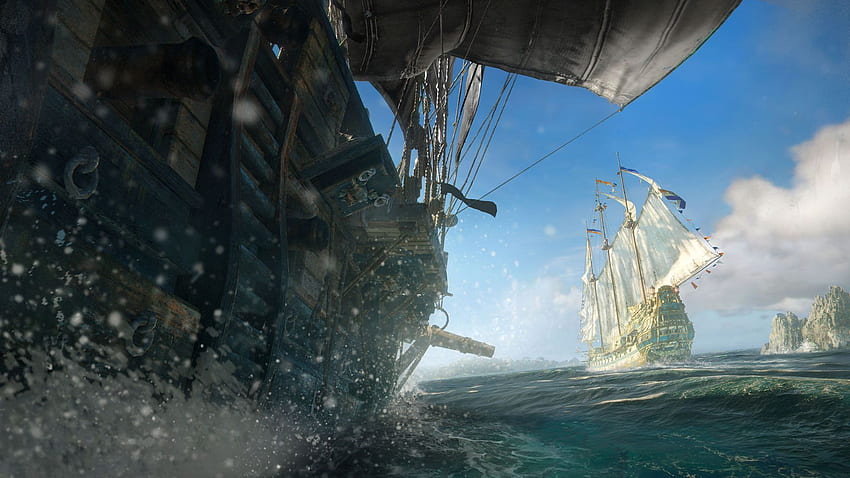 Картина на кораб галеон, пирати, череп и кости, Skull & Bones HD тапет