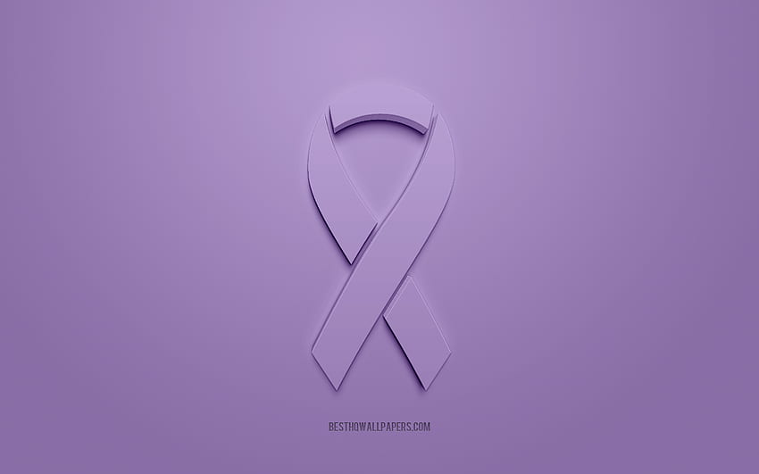 All Cancer ribbon, creative 3D logo, purple 3D ribbon, All Cancer Awareness ribbon, All Cancer, purple background, Cancer ribbons, Awareness ribbons for with resolution . High Quality HD wallpaper