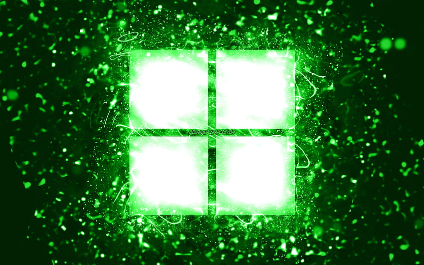Зелено лого на Microsoft, , зелени неонови светлини, творчески, зелен абстрактен фон, лого на Microsoft, лого на Windows 11, марки, Microsoft HD тапет