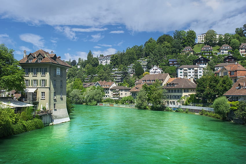 Bern Swiss Sungai Aare Pohon Rumah Kota Wallpaper HD