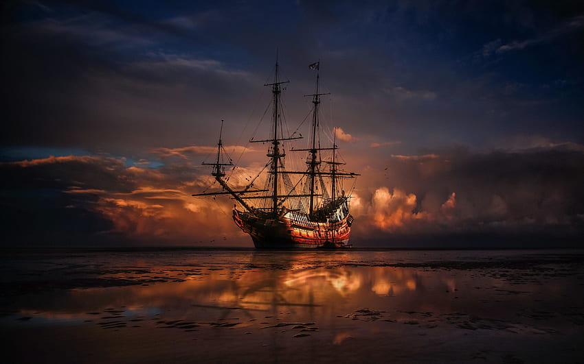 sail ship, sunset, seashore, sea, , ultra 16:10, , , background, 24805, Sailing HD wallpaper