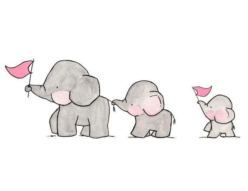 Sekelompok Familly Gajah menyukai binatang lucu Kami, Baby Elephant Cartoon Wallpaper HD