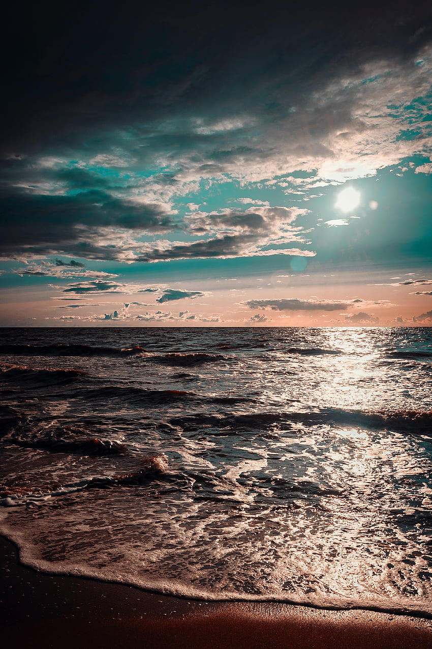 Nature, Sunset, Sea, Clouds, Ocean, Surf HD phone wallpaper