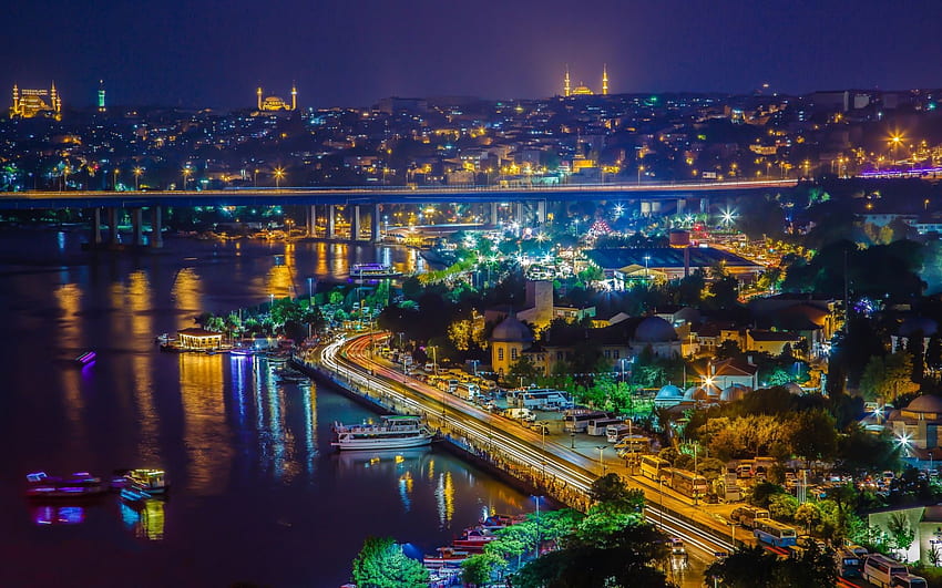 Istanbul, sore, malam, Bosphorus, teluk Wallpaper HD
