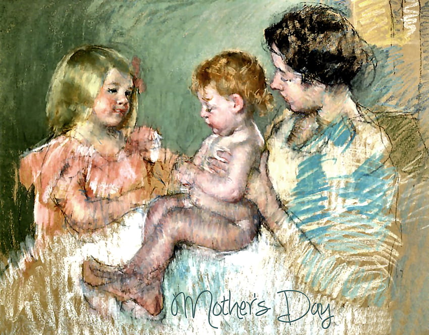 Sara dan Ibunya Dengan Bayi, seni, cantik, ilustrasi, karya seni, kesempatan, layar lebar, liburan, lukisan, cinta, Hari Ibu, ibu, Mei, anak Wallpaper HD