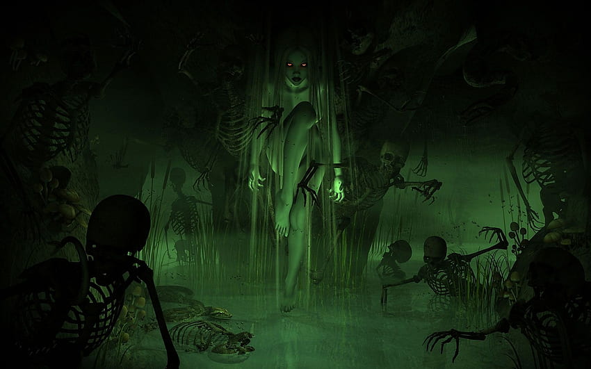 dark, Horror, Evil, Women, Girl, Swamp, Demon, Skeleton, Dark Evil Anime HD wallpaper