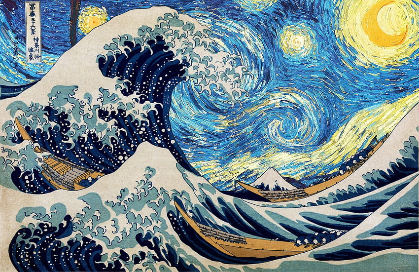 Vincent van Gogh, Hokusai, Starry night, The Great Wave off Kanagawa / และ Mobile &, 2560x1660 วอลล์เปเปอร์ HD