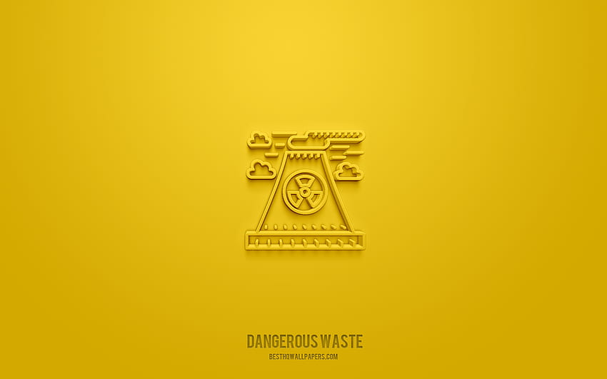 Dangerous waste 3d icon, yellow background, 3d symbols, Dangerous waste, ecology icons, 3d icons, Dangerous waste sign, ecology 3d icons HD wallpaper