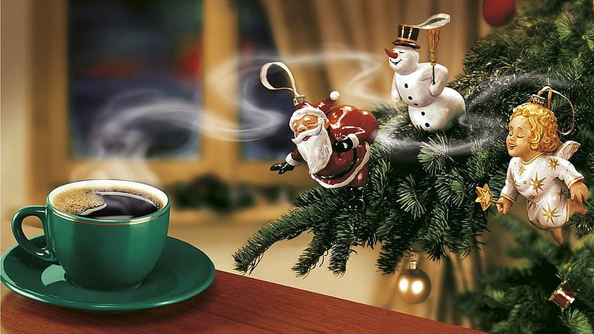 Food, New Year, Jack Frost, Coffee, Snowman, Christmas Tree, Angel HD wallpaper