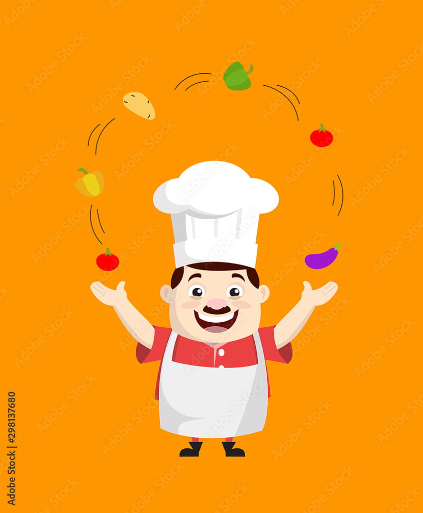 Kreskówka gruby zabawny kucharz - stojąc z otwartymi rękami Stock Vector, Cooking Cartoon Tapeta na telefon HD