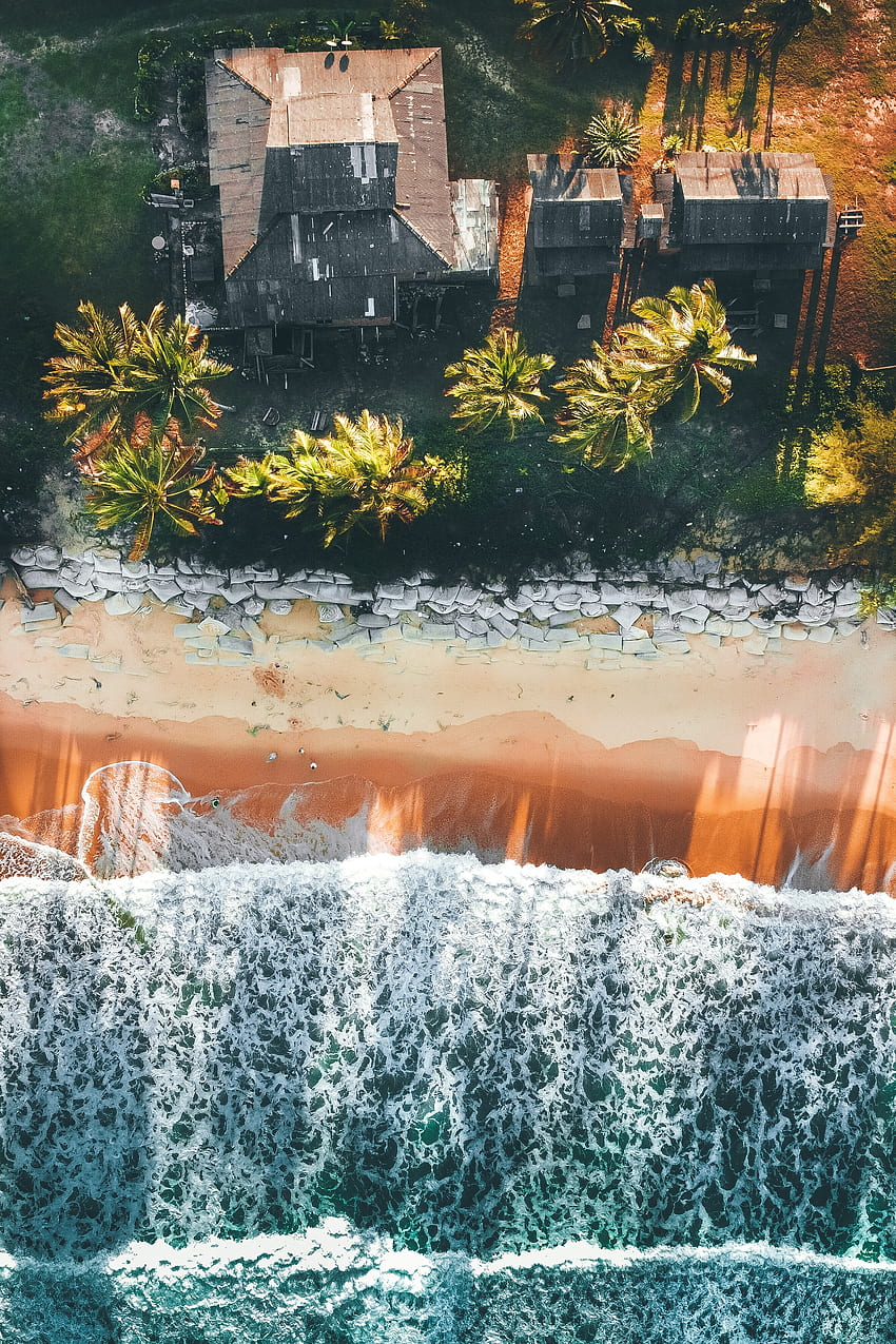 Beach, aerial shot, waves, adorable HD phone wallpaper
