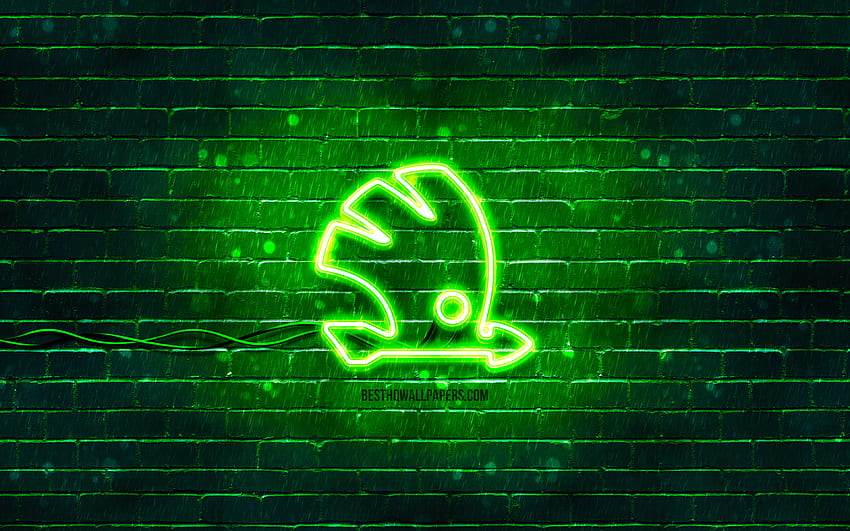 Skoda logo verde, , muro di mattoni verde, logo Skoda, marche automobilistiche, logo neon Skoda, Skoda Sfondo HD