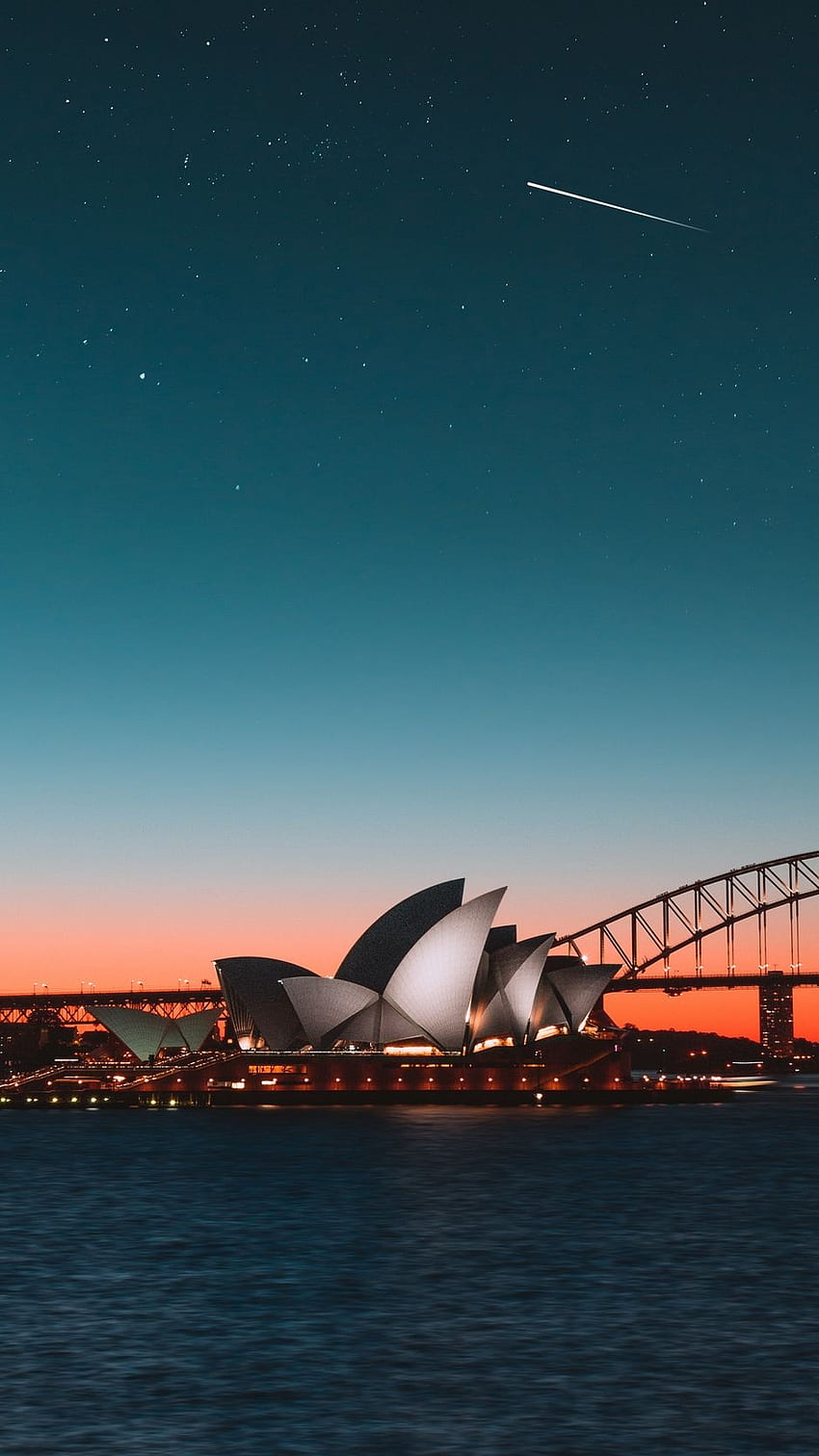 Ópera de Sydney, ciudad de noche, puerto, Australia fondo de pantalla del teléfono