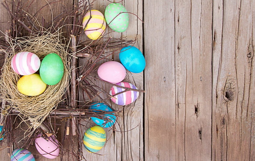 Великденски яйца, Великден, боядисани, яйца, гнездо HD тапет