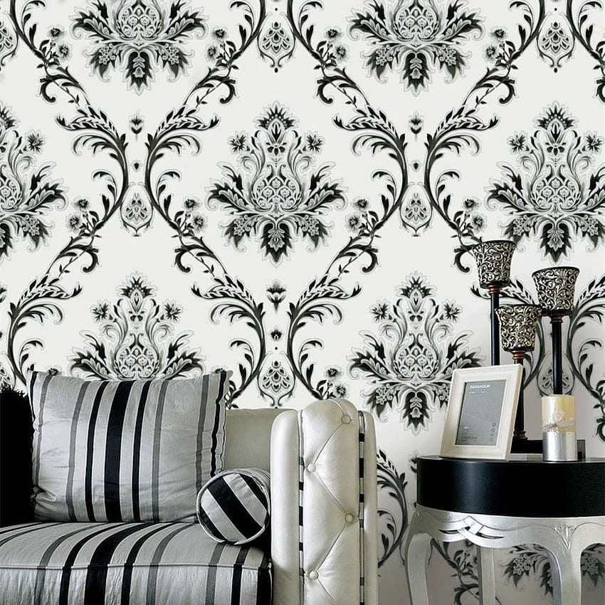 Eropa retro sederhana berlian hitam dan putih coklat Damaskus pola besar untuk ruang belajar kafe TV dinding. . - AliExpress, Coklat dan Putih wallpaper ponsel HD