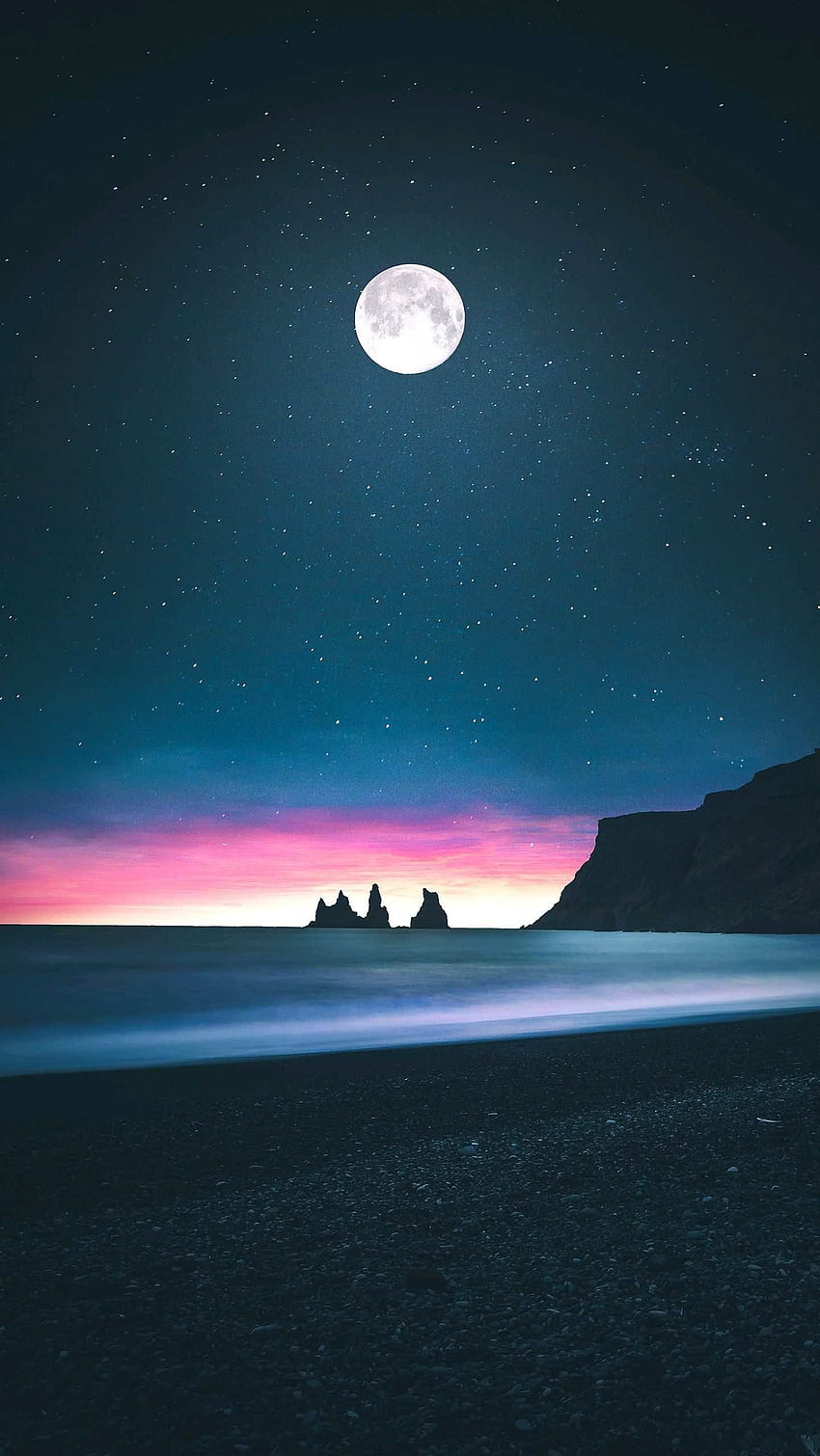 ชายหาด ดวงจันทร์ ขอบฟ้า น้ำลง Android . คืน iPhone, ธรรมชาติ , สมาร์ทโฟน วอลล์เปเปอร์โทรศัพท์ HD