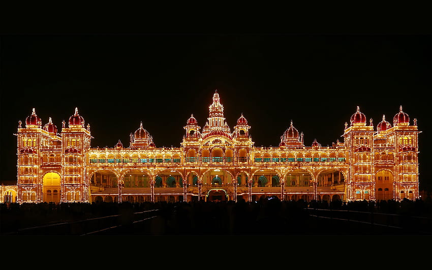 Indian Ambavilas or Mysore Palace at Night HD wallpaper