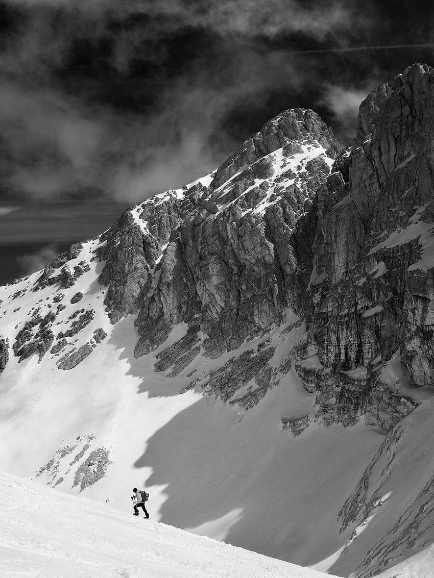 Landschaft, Natur, Berge, Schnee, Bw, Chb, Kletterer, Bergsteiger HD-Handy-Hintergrundbild