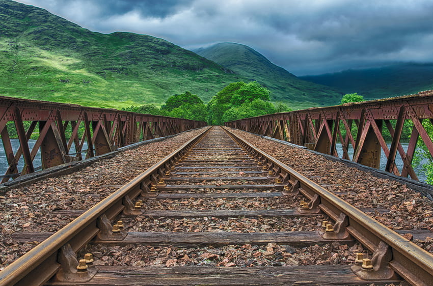 Rails, Nature, Mountains, Railway, r HD wallpaper