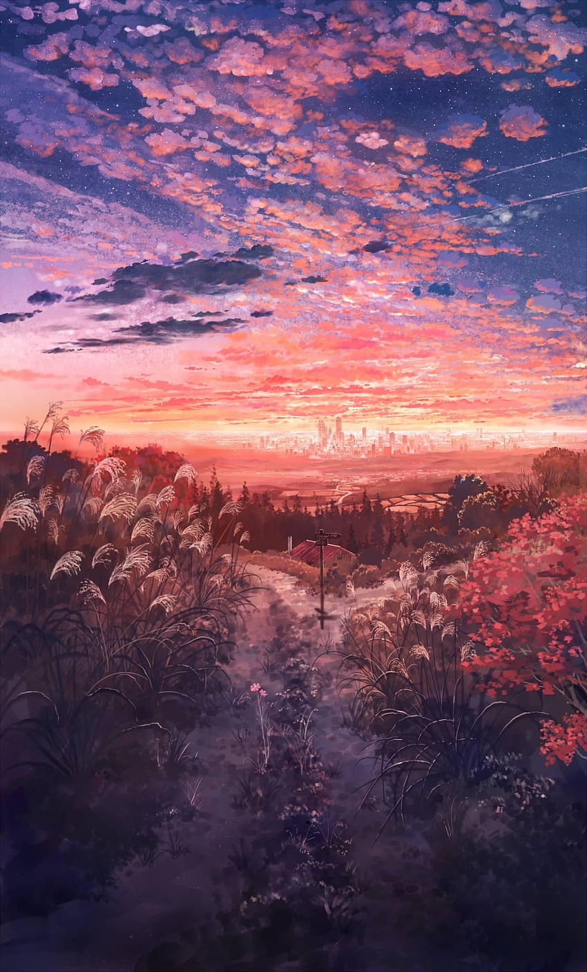 Anime Nature Aesthetic , Anime Sunset แนวตั้ง วอลล์เปเปอร์โทรศัพท์ HD