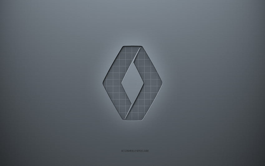 Logo Renault, creativo grigio, emblema Renault, trama di carta grigia, Renault, grigio, logo Renault 3d Sfondo HD