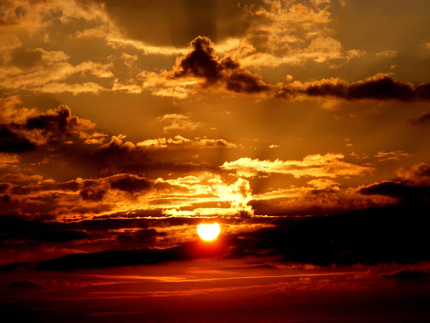 Nature, Sunset, Clouds, Red, Sky, sunset, dramatic sky, Cloudy Sunset HD wallpaper