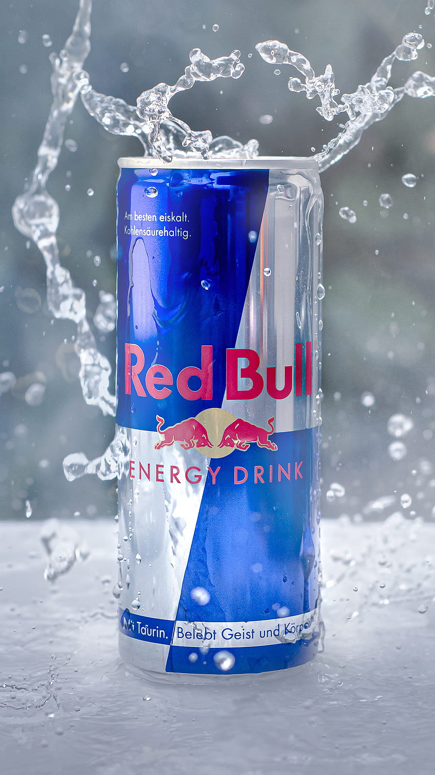 Red Bull watersplash, red Bull, napój energetyczny, niebieski, srebrny, plusk, woda, kreatywność, grafika, energia Tapeta na telefon HD