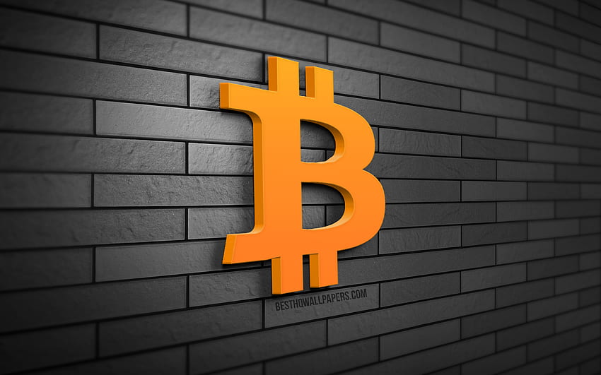 Logo 3D Bitcoin, muro di mattoni grigio, creativo, criptovaluta, logo Bitcoin, arte 3D, Bitcoin Sfondo HD
