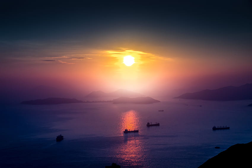 Natur, Sonnenuntergang, Meer, Boote, Horizont, Kai, Liegeplatz HD-Hintergrundbild