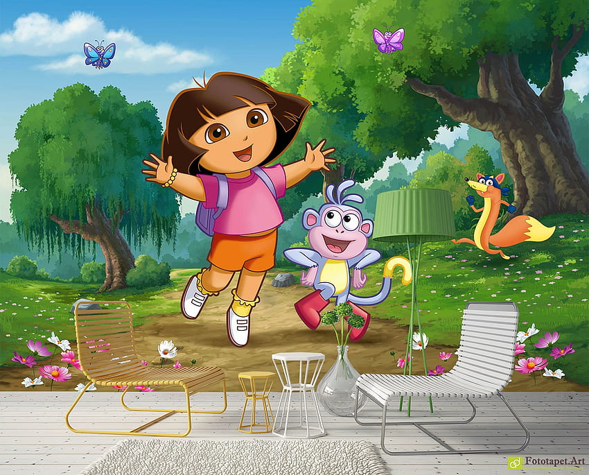 จิตรกรรมฝาผนังสำหรับเด็ก - Dora the Explorer Fototapet.art Amazing 3D Wall Murals เพิ่มมิติและเอกลักษณ์ให้กับห้องนอนเด็ก ดอร่า และ บู๊ทส์ วอลล์เปเปอร์ HD