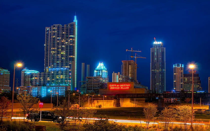 Miasta, noc, budynek, drapacze chmur, Teksas, Austin Tapeta HD