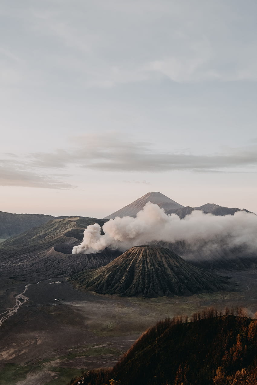 Nature, Smoke, Relief, Volcano, Eruption, Volcanic, Craters HD phone wallpaper