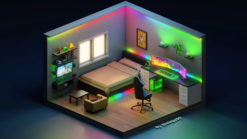 Desain Ruang Game 3D - -, Ruang Gamer Wallpaper HD