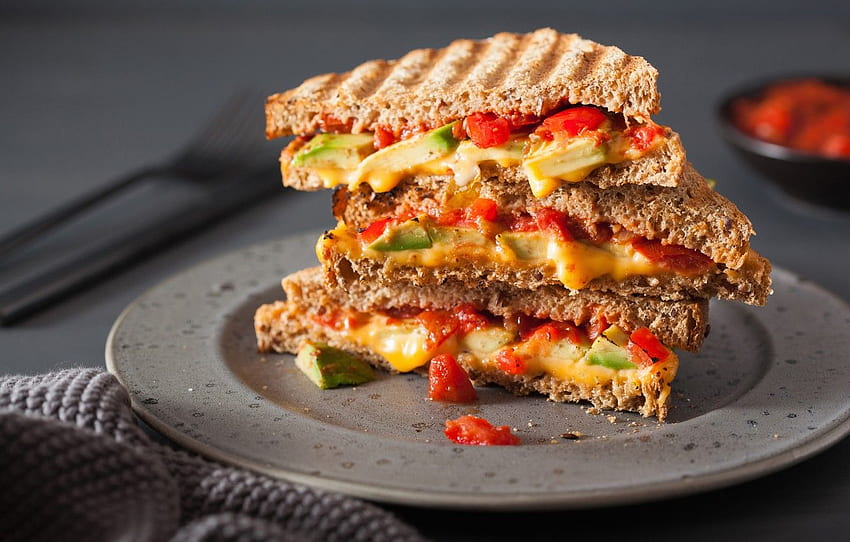 cheese, plate, bread, sandwich, vegetables, tomatoes, Toast HD wallpaper