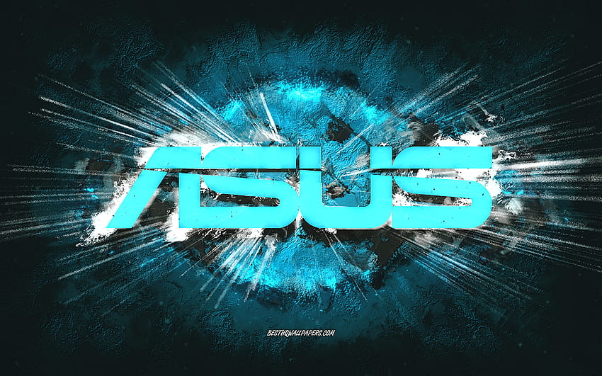 Asus logo, grunge art, blue stone background, Asus blue logo, Asus, creative art, Asus grunge logo HD wallpaper