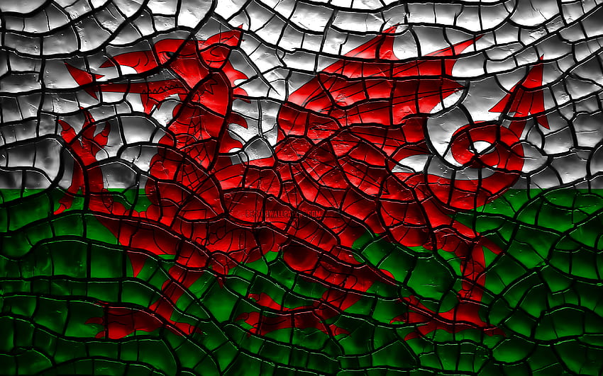 Flag of Wales, , cracked soil, Europe, Welsh flag, 3D art, Wales, European countries, national symbols, Wales 3D flag for with resolution . High Quality HD wallpaper