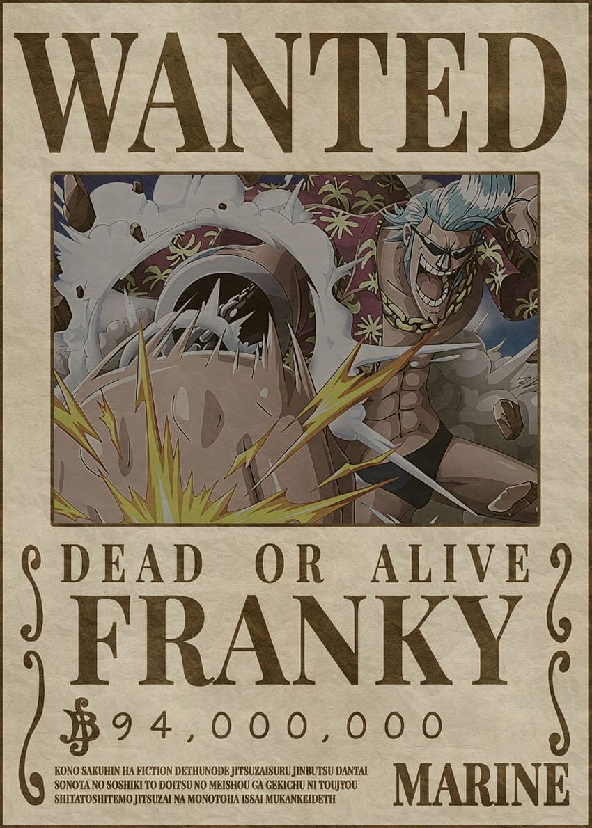 Franky Wanted Poster' Poster by Melvina Poole. Displate in 2022. One piece comic, One piece tattoos, One piece iphone, Bounty Franky HD phone wallpaper
