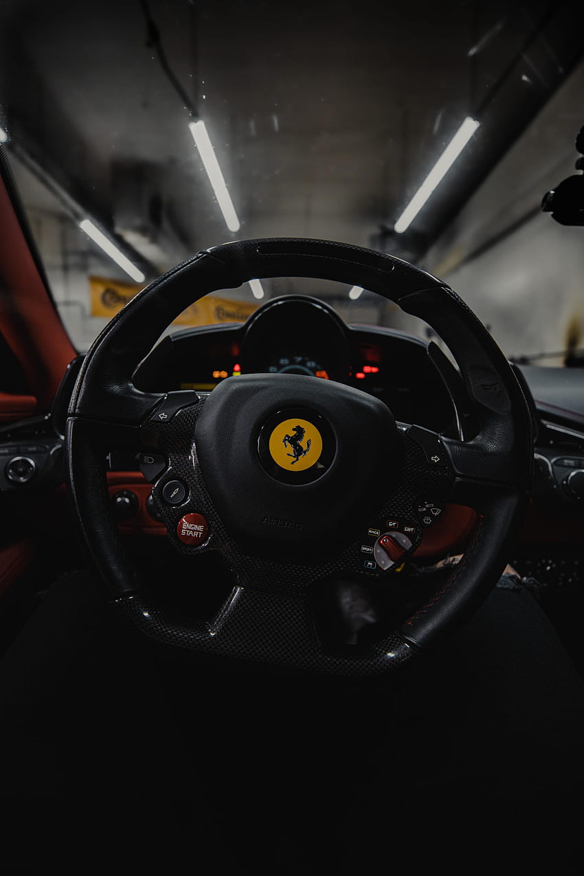 Ferrari, samochody, samochód, kierownica, ster, sterowanie, zarządzanie, widok z pierwszej osoby Tapeta na telefon HD
